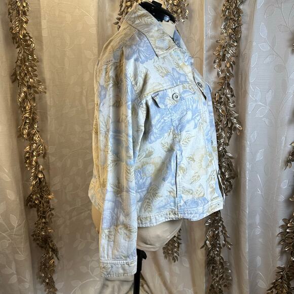Bill Blass 1X Floral Linen Jacket Women Beige‎ Blue Button Down Y2K Boho - Picture 4 of 14